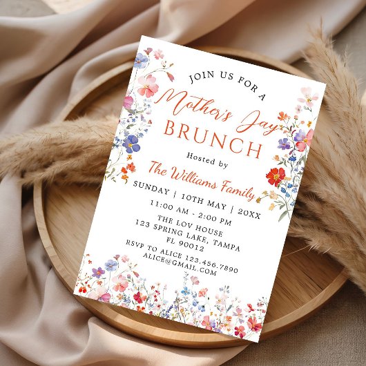 Colorful Wildflower Mother's Day Brunch Invitation 招待状