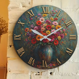 Colorful Wildflower Numerals | Luxury Floral Vase ラージ壁時計