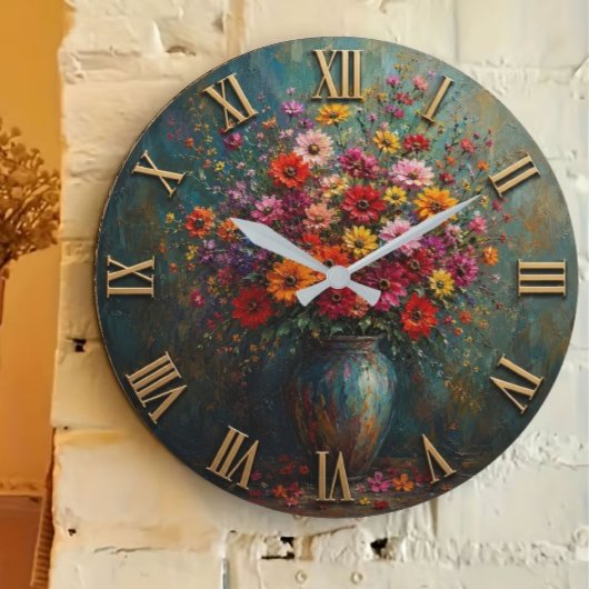 Colorful Wildflower Numerals | Luxury Floral Vase ラージ壁時計