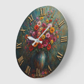 Colorful Wildflower Numerals | Luxury Floral Vase ラージ壁時計 (傾斜)