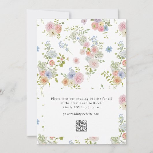 Colorful Wildflower QR Code Monogram Wedding 招待状 (裏面)