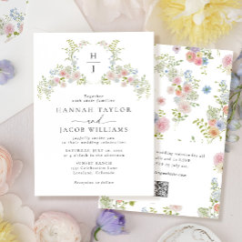 Colorful Wildflower QR Code Monogram Wedding 招待状