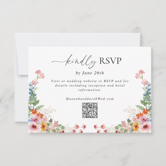 Colorful Wildflower QR Code Wedding 出欠カード (正面)