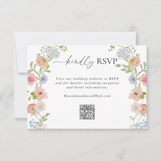 Colorful Wildflower QR Code Wedding 出欠カード (正面)