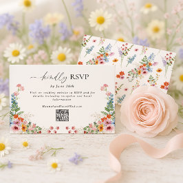 Colorful Wildflower QR Code Wedding 出欠カード