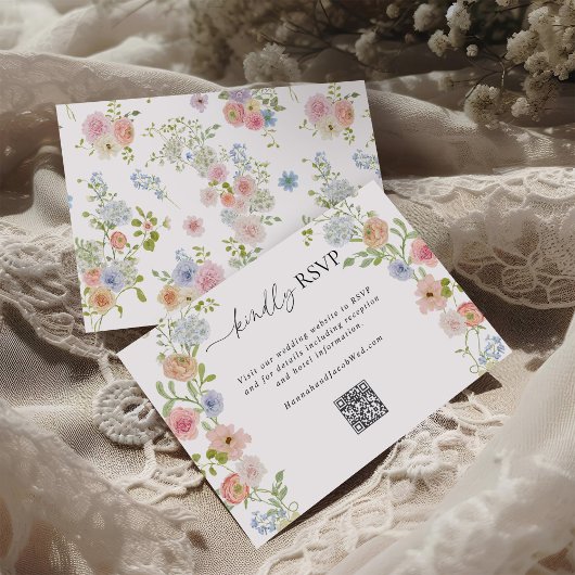 Colorful Wildflower QR Code Wedding 出欠カード