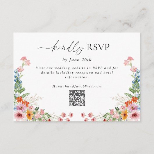 Colorful Wildflower QR Code Wedding 出欠カード (正面)