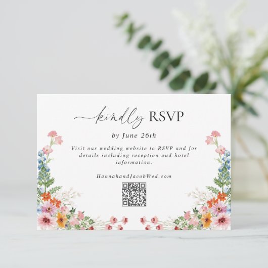 Colorful Wildflower QR Code Wedding 出欠カード (スタンド正面)