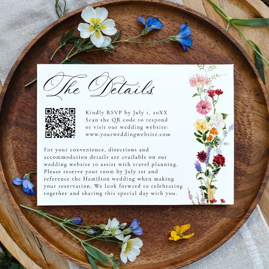 Colorful Wildflower QR Code Wedding Details エンクロージャーカード