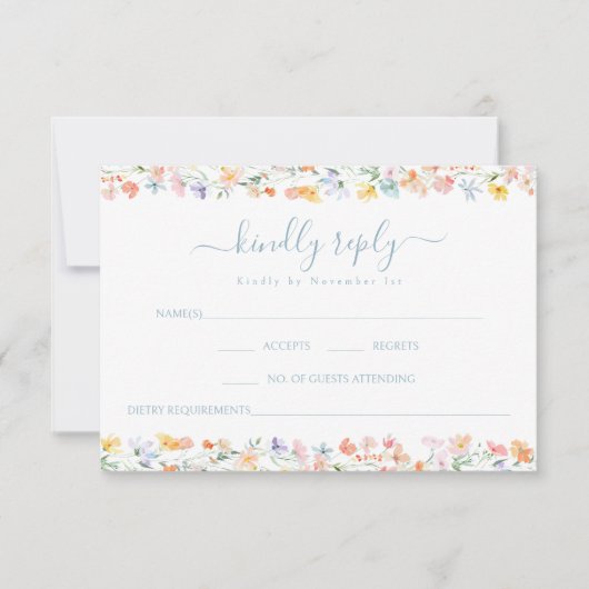 Colorful Wildflower Spring Wedding RSVP card (正面)