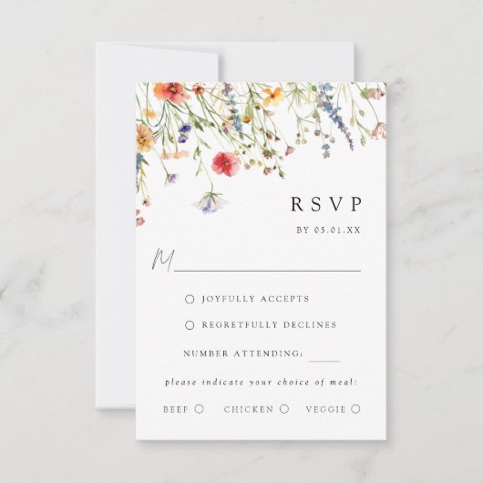 Colorful Wildflower Wedding Meal Choice RSVP Card (正面)
