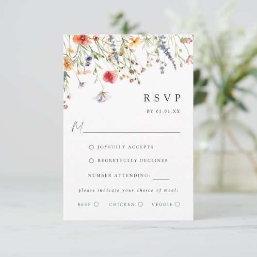 Colorful Wildflower Wedding Meal Choice RSVP Card (スタンド正面)