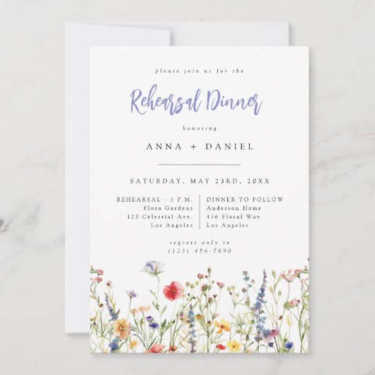 Colorful Wildflower Wedding Rehearsal Dinner 招待状 (正面)
