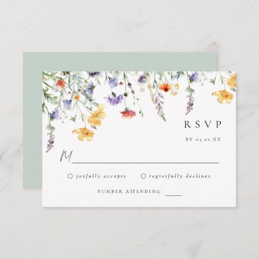 Colorful Wildflower Wedding RSVP Card (正面/裏面)