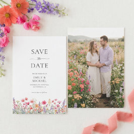 Colorful Wildflower Wedding Save The Date Card セーブザデート
