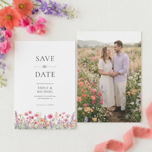 Colorful Wildflower Wedding Save The Date Card セーブザデート