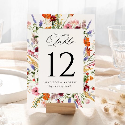 Colorful Wildflower Wedding Table Number Card 招待状