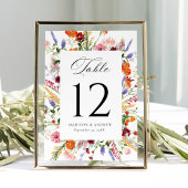 Colorful Wildflower Wedding Table Number Card 招待状
