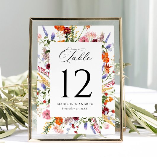 Colorful Wildflower Wedding Table Number Card 招待状