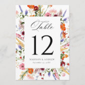 Colorful Wildflower Wedding Table Number Card 招待状 (正面)