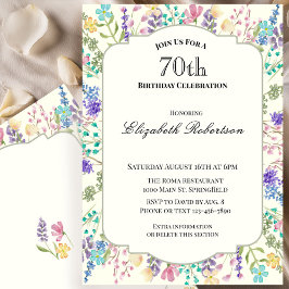 Colorful Wildflowers 70th Birthday Party 招待状