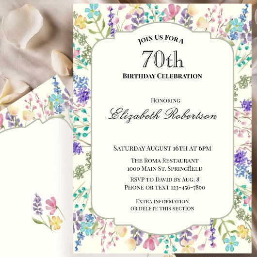 Colorful Wildflowers 70th Birthday Party 招待状