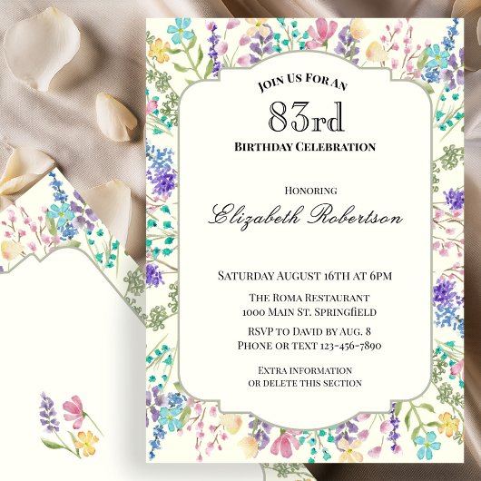 Colorful Wildflowers 83rd Birthday Party 招待状