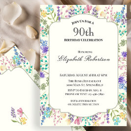 Colorful Wildflowers 90th Birthday Party 招待状