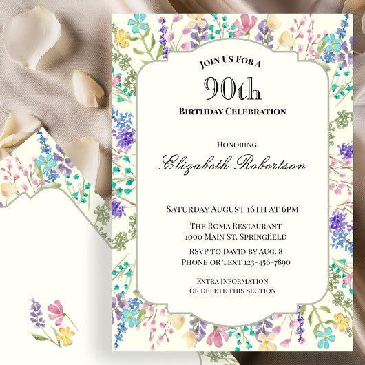 Colorful Wildflowers 90th Birthday Party 招待状