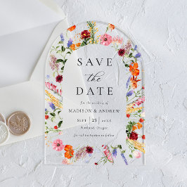 Colorful Wildflowers Arch Wedding Save the Date アクリル招待状
