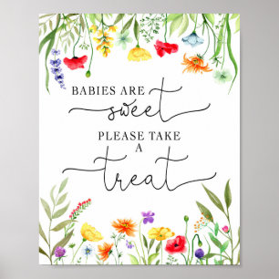 Colorful wildflowers baby shower favors sign ポスター