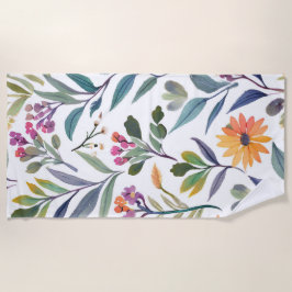 Colorful Wildflowers | Beautiful Floral Watercolor ビーチタオル