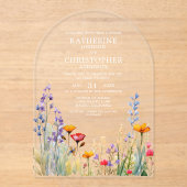 Colorful Wildflowers Elegant Wedding Arch アクリル招待状 (正面)