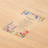 Colorful Wildflowers Elegant Wedding Clear アクリル招待状 (レイダウン)