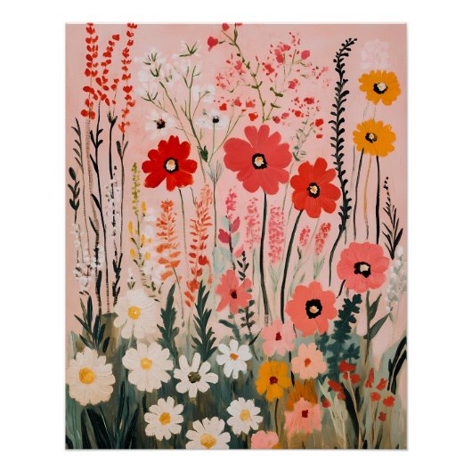 Colorful wildflowers field painting ポスター (正面)