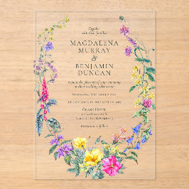 Colorful Wildflowers Floral Meadow Wreath Wedding アクリル招待状