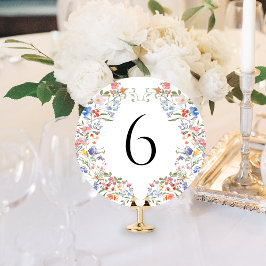 Colorful Wildflowers Floral Round Table Number 招待状