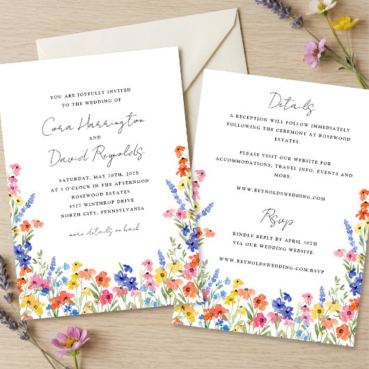 Colorful Wildflowers Two Sided Wedding 招待状