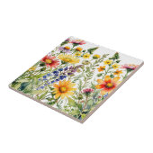 Colorful wildflowers watercolor painting タイル (側面)