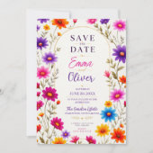Colorful Wildflowers Wedding Invitation セーブザデート (正面)