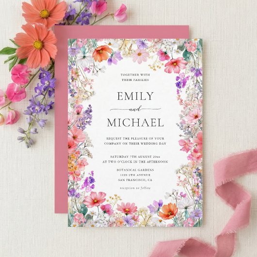 Colorful Wildflowers Wedding Invitation 招待状