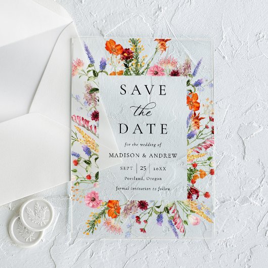 Colorful Wildflowers Wedding Save the Date アクリル招待状