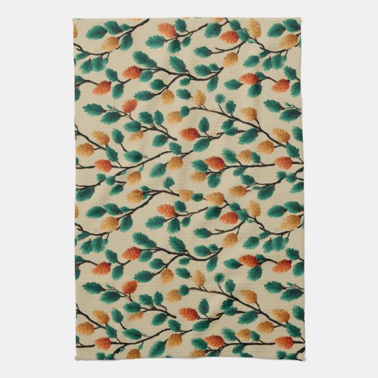 Colorful Winter Pinecone Branches キッチンタオル (縦)