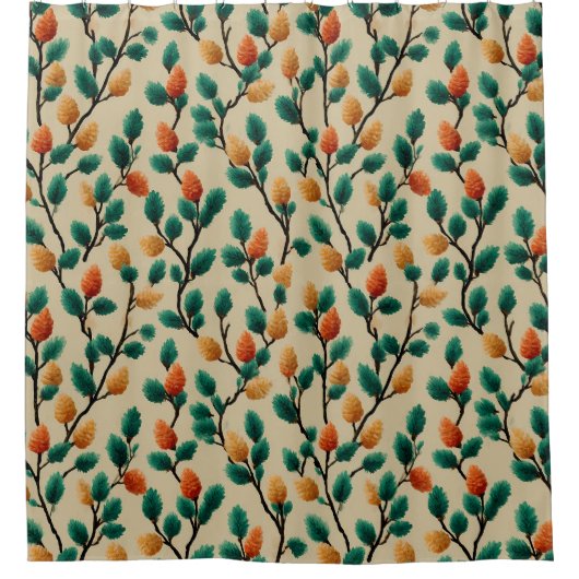 Colorful Winter Pinecone Branches シャワーカーテン (正面)