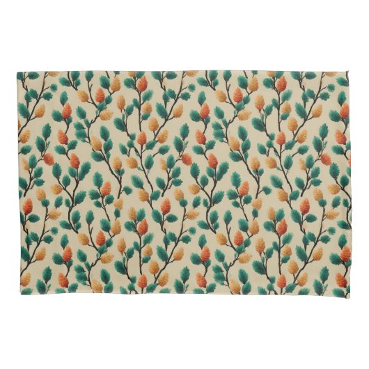 Colorful Winter Pinecone Branches 枕カバー (正面)