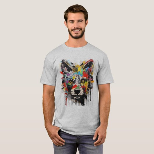 Colorful Wolf Head Graffiti art Tシャツ (正面フル)