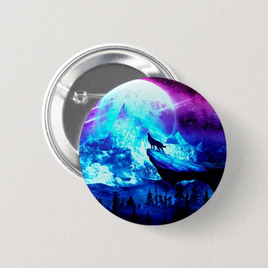 Colorful wolf howling 缶バッジ (正面&裏面)