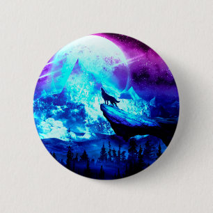 Colorful wolf howling 缶バッジ
