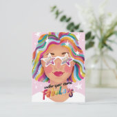 Colorful Woman Rainbow Happy Birthday Illustrated ポストカード (スタンド正面)