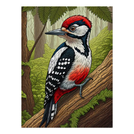 Colorful Woodpecker in Forest ポスター